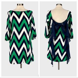 Altard State Womens Green Chevron Stripe Shift Dress Bow Detail size Small
